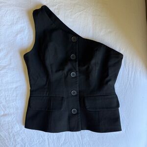 Black One-Shoulder Buttoned Top